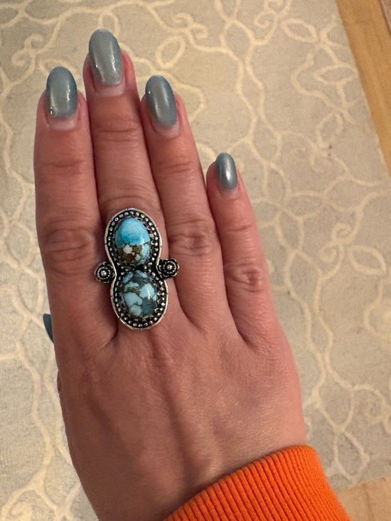 Hand Crafted Jewelry - Hand Crafted Turquoise Double-Stone Ring with Silver Accent nwt 7.25